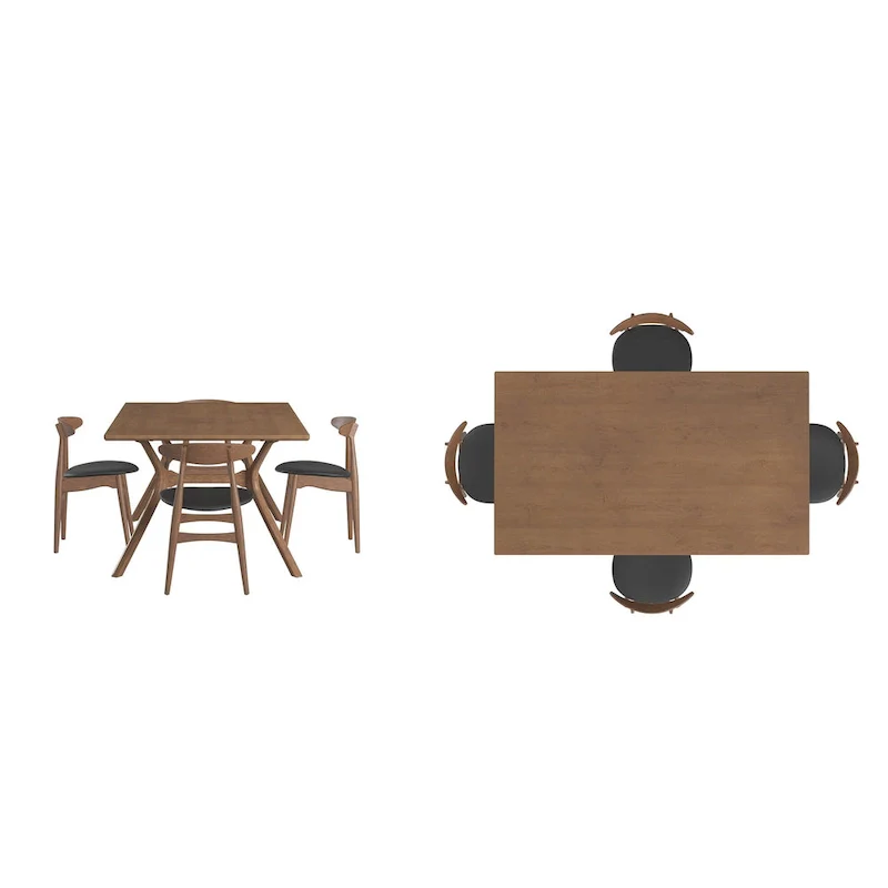Sylvestria Mid-Century Walnut Finish Rectangular Dining Set