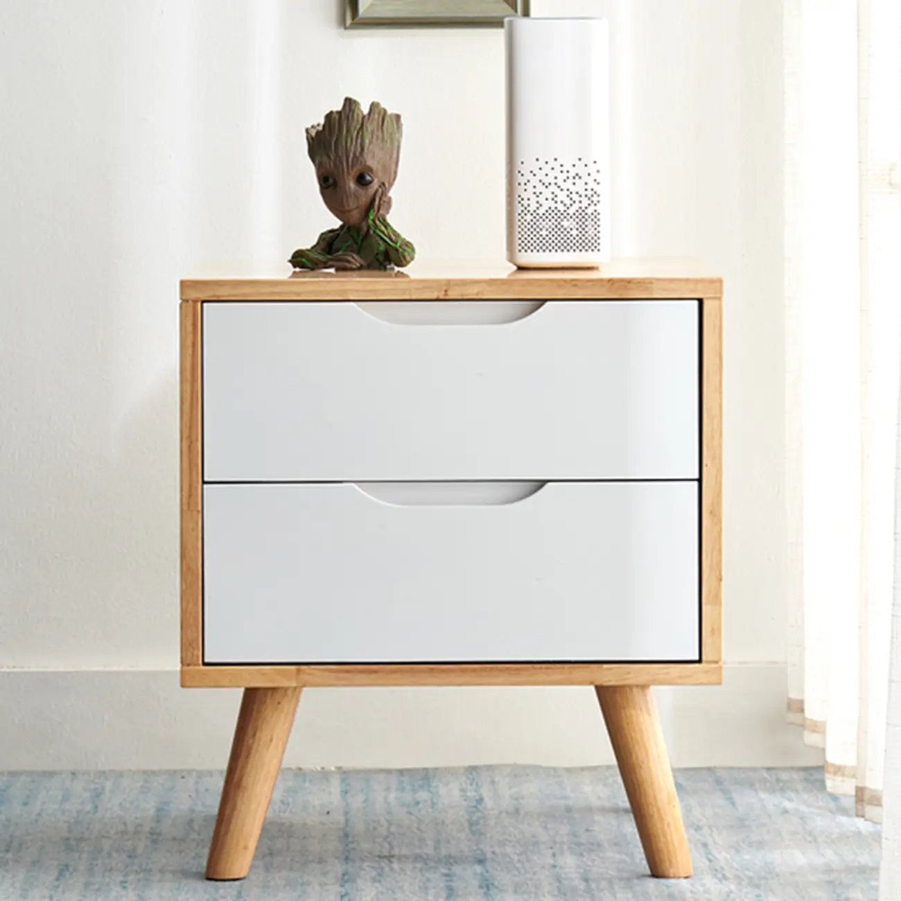 Scandinavian Rubberwood Nightstand with Drawers
