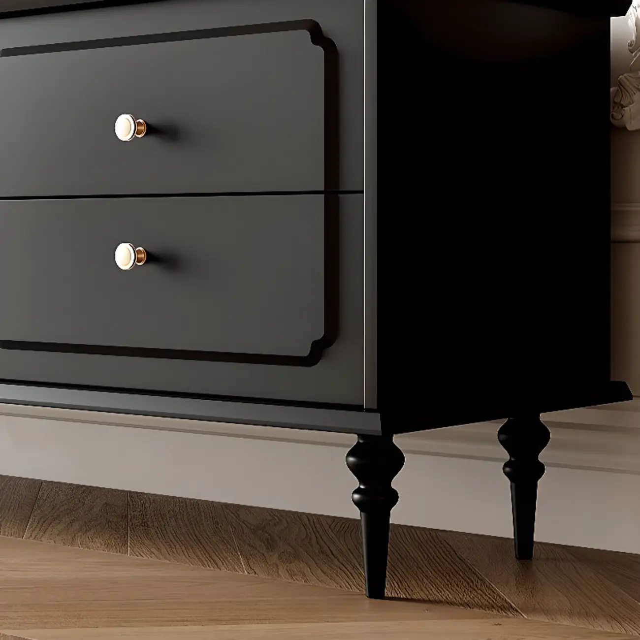 Wooden French Country TV Stand with Black Finish