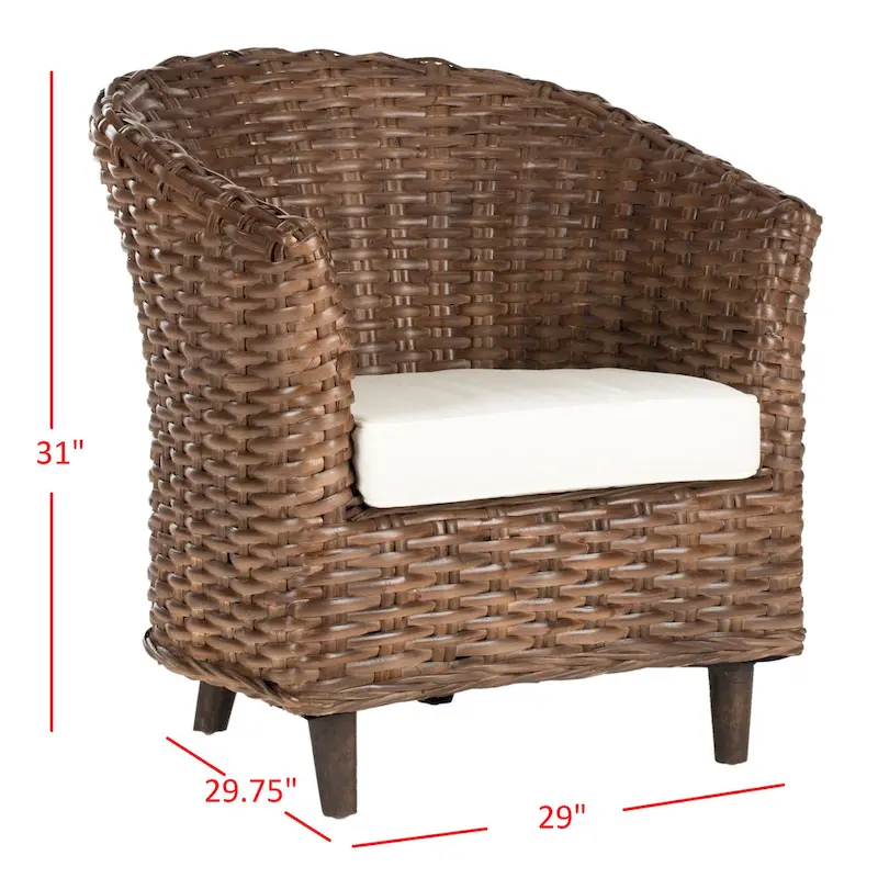 SAFAVIEH Charla Rattan Barrel Chair with Cushion - 29.1 x 27.2 x 32.7 - 29Wx27Dx33H