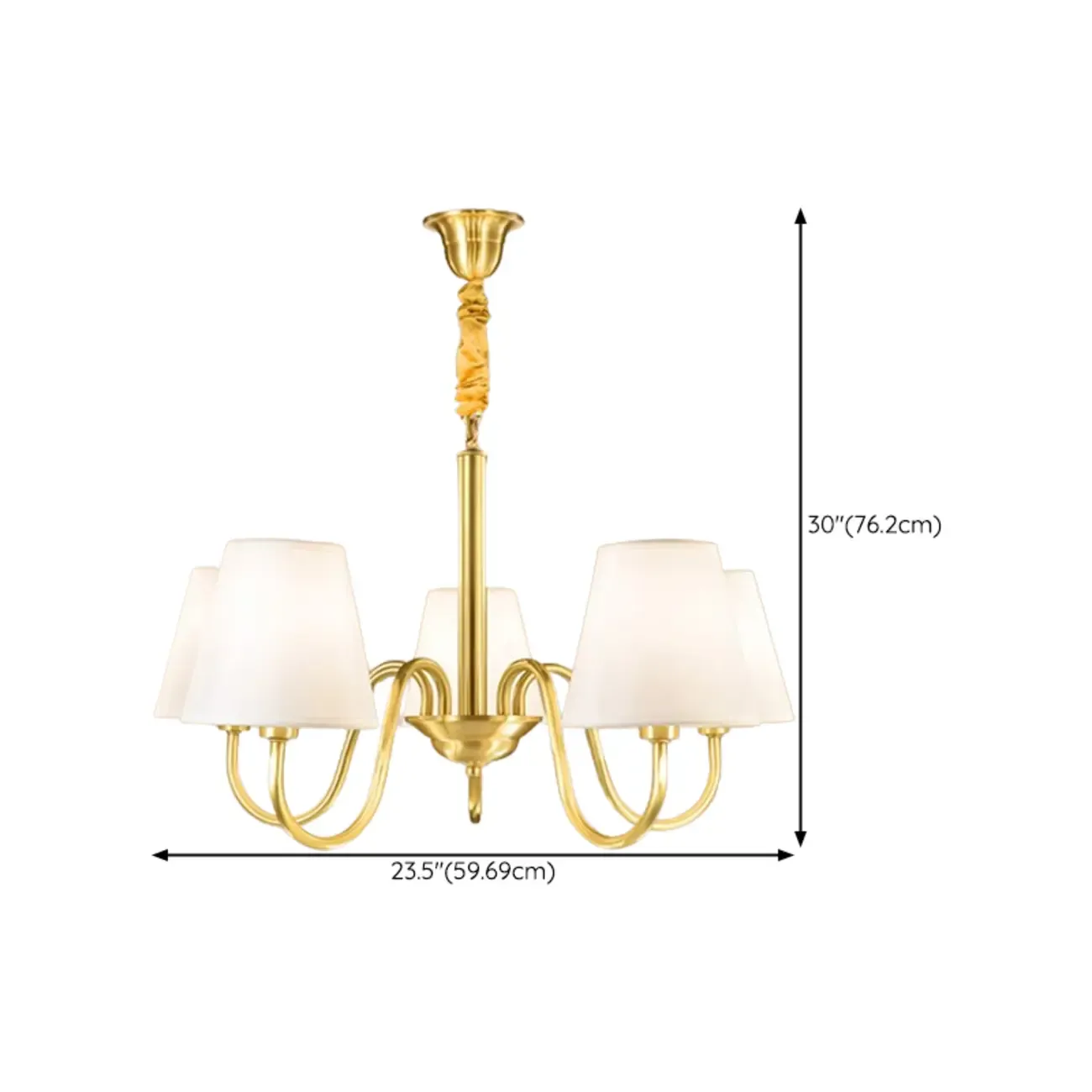 Modern Brass Hanging Chandelier with Fabric Shade