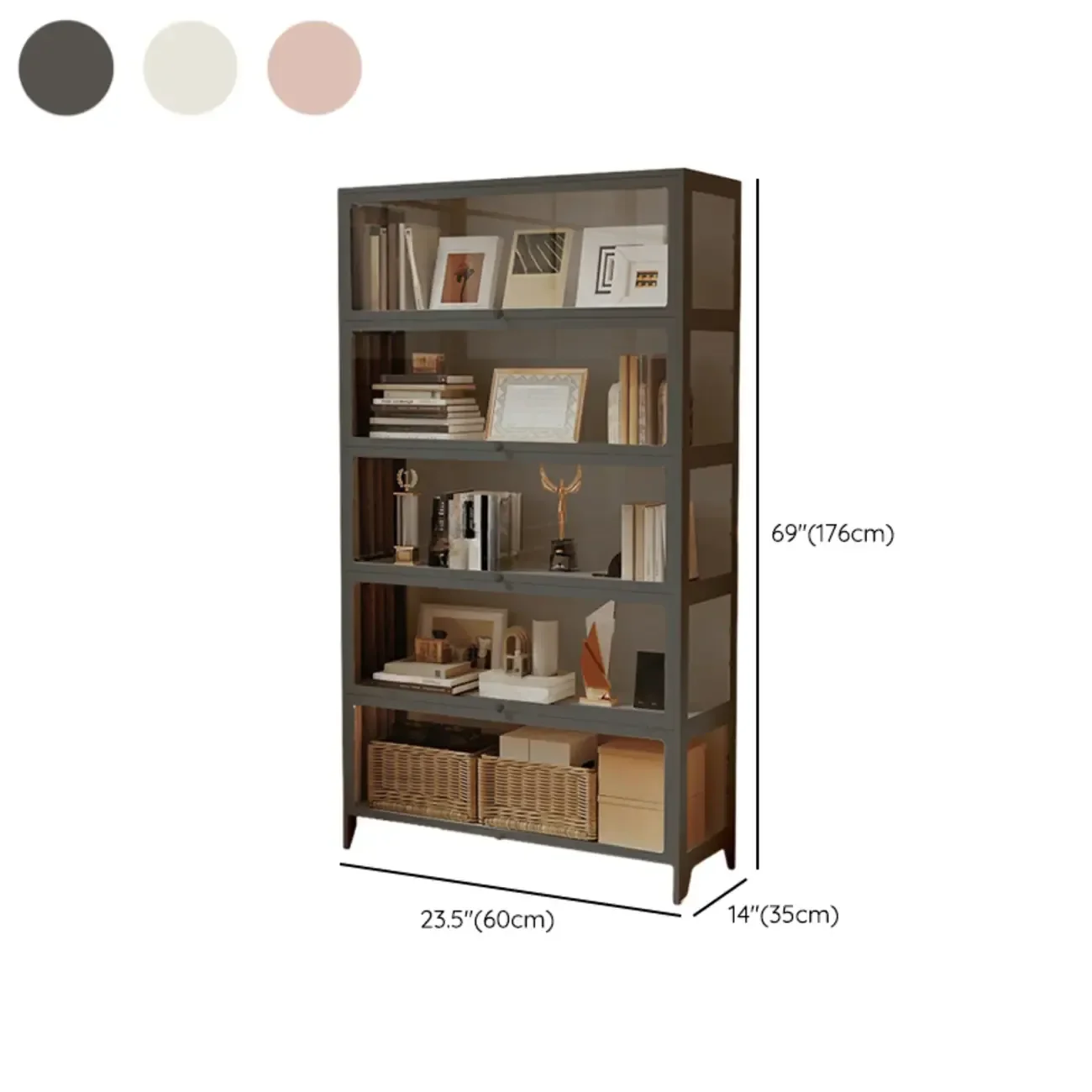 White 5-Tier Modern Metal Closed Back Bookcase