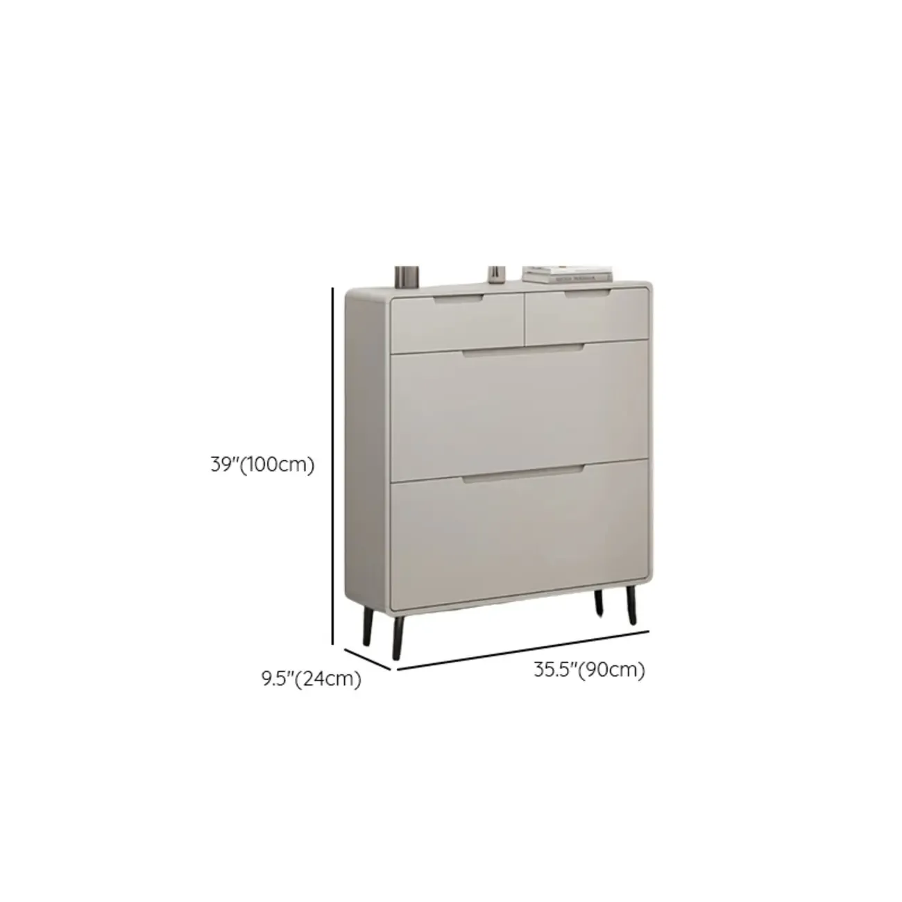 Drop-Front Beige Wood Entryway Shoe Cabinet with 2-Drawer