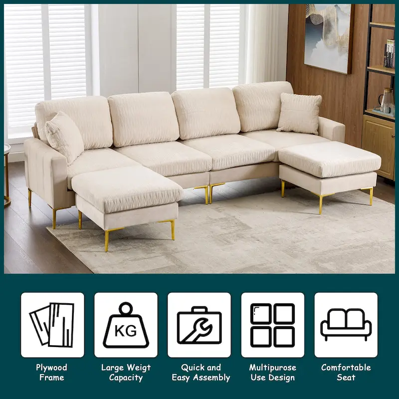 Velvet U-shaped modular detachable sectional sofa