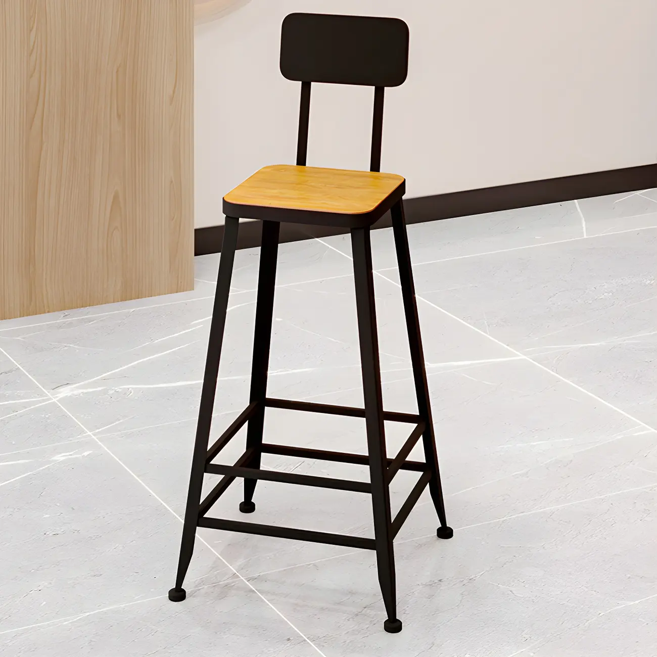 Saddle Wood Backless Bar Stools Metal Frame