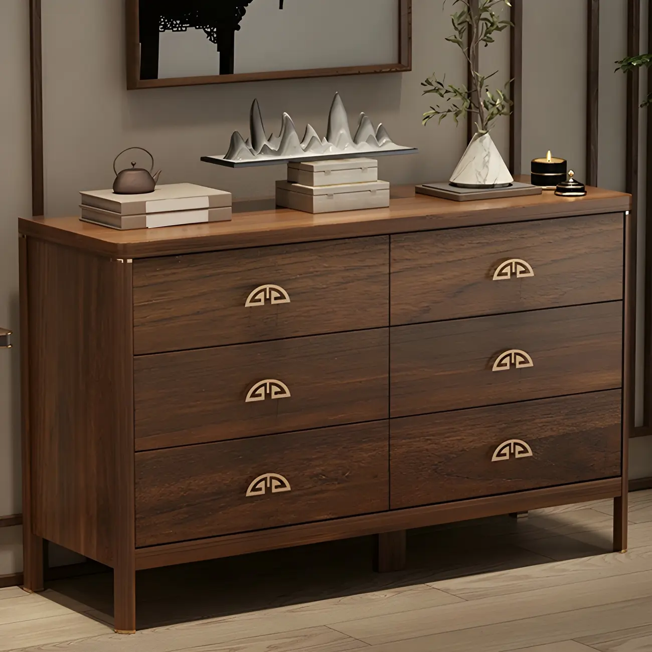 Traditional Brown Wooden Double Dresser with Soft Close Drawers