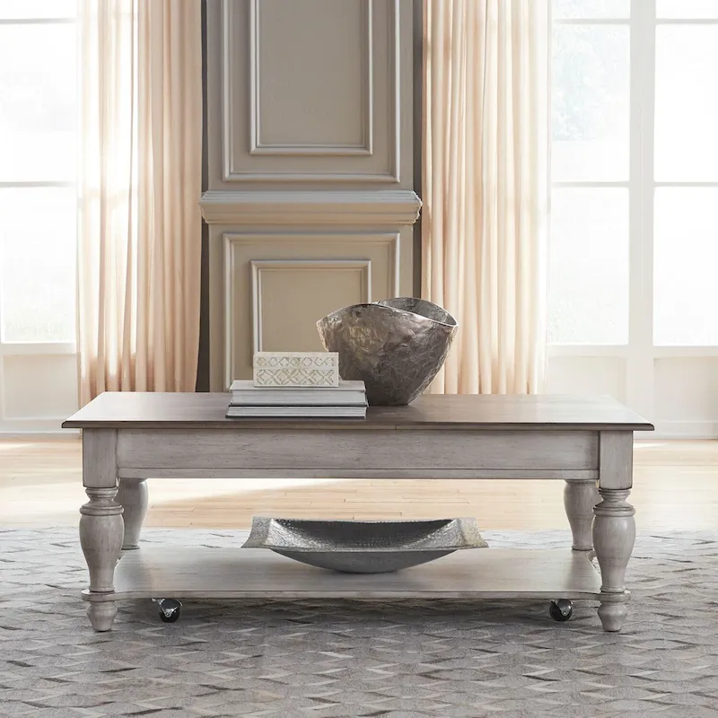 Ocean Isle Antique White & Weathered Pine Rectangular Cocktail Table