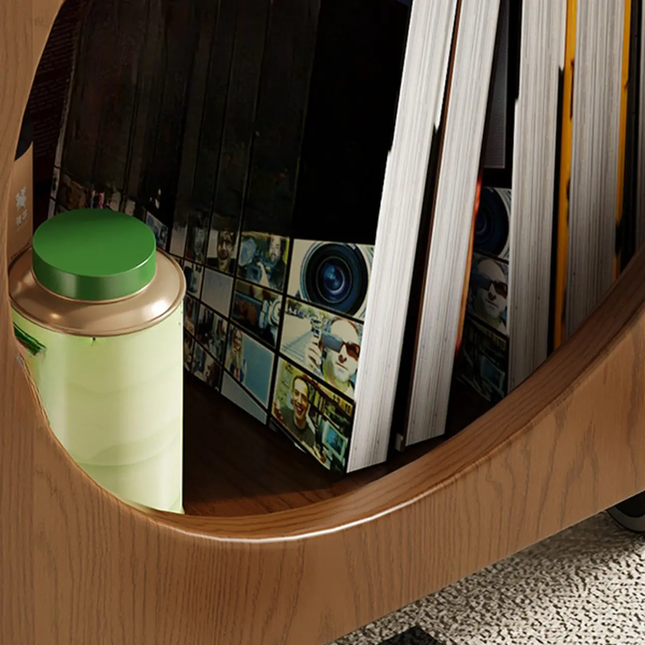 Mid-Century Modern Rolling Glasstop Square Wood Side Table