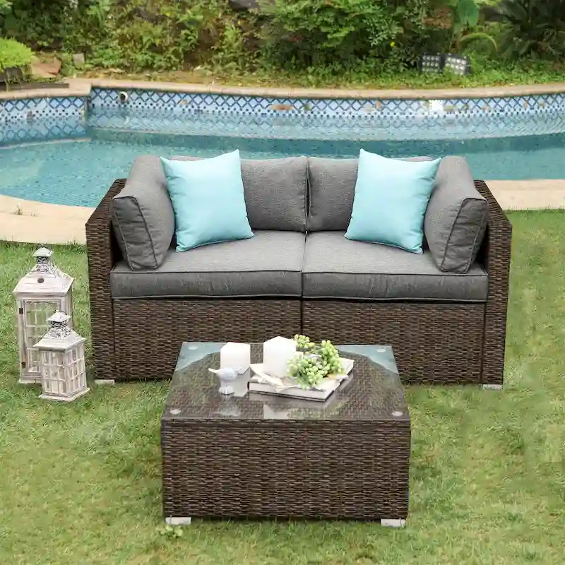 COSIEST Outdoor Patio Loveseat with Coffee Table
