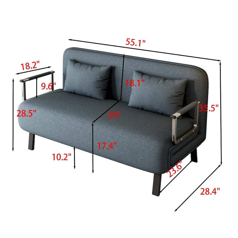 Convertible Tri-Fold Sofa Bed with Adjustable Backrest & Pillow