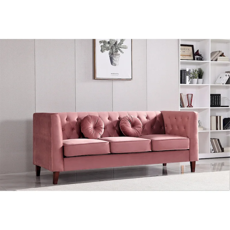 US PRIDE FURNITURE Velvet Classic Chesterfield Sofa with Wood legs