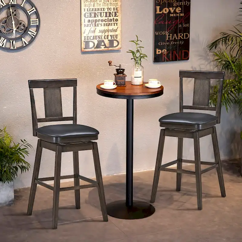 Swivel Bar Stool 29 inch Upholstered Pub Height Bar Chair with Rubber - Dark Grey