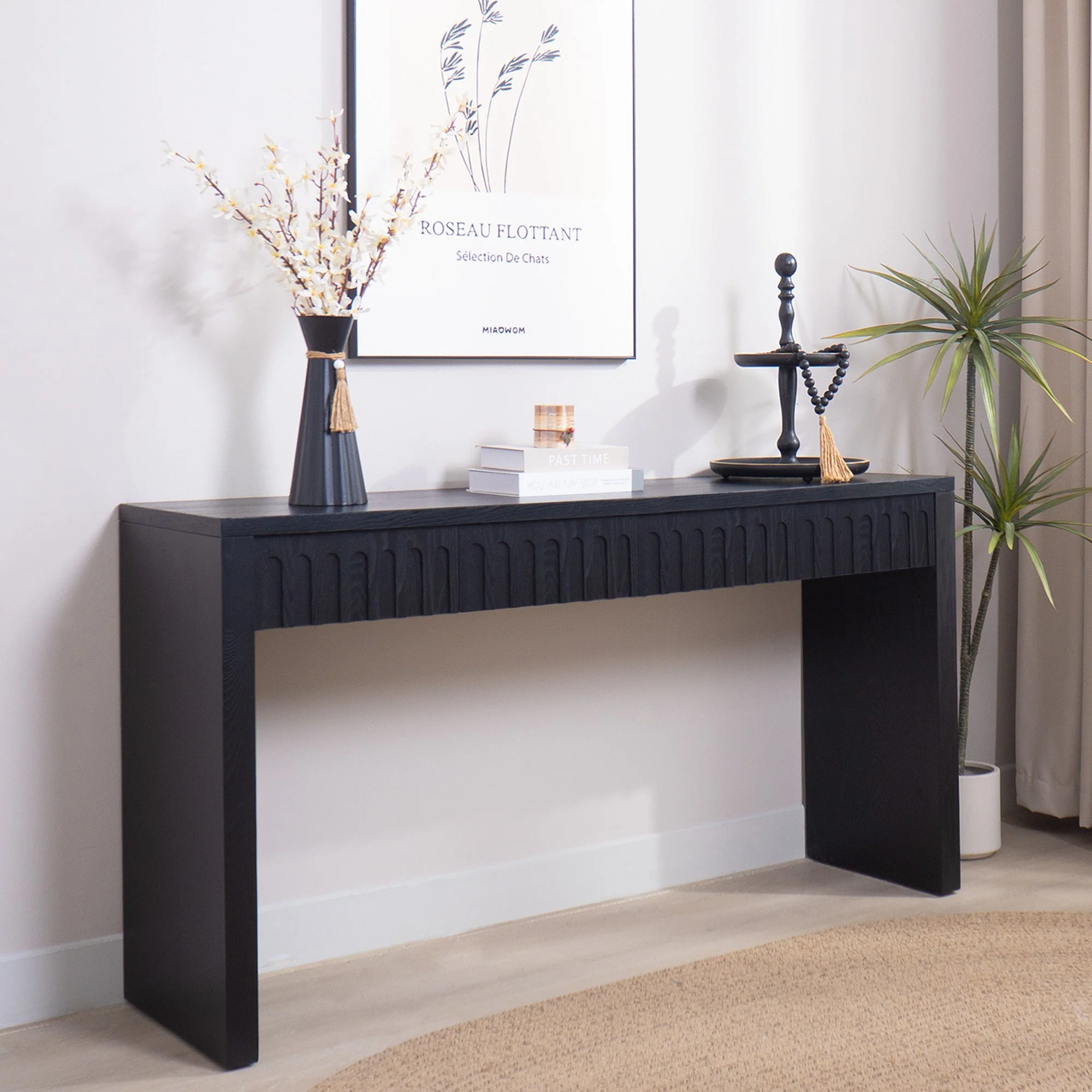 Walker Edison | 59in Modern Black Console Entry Table with Storage