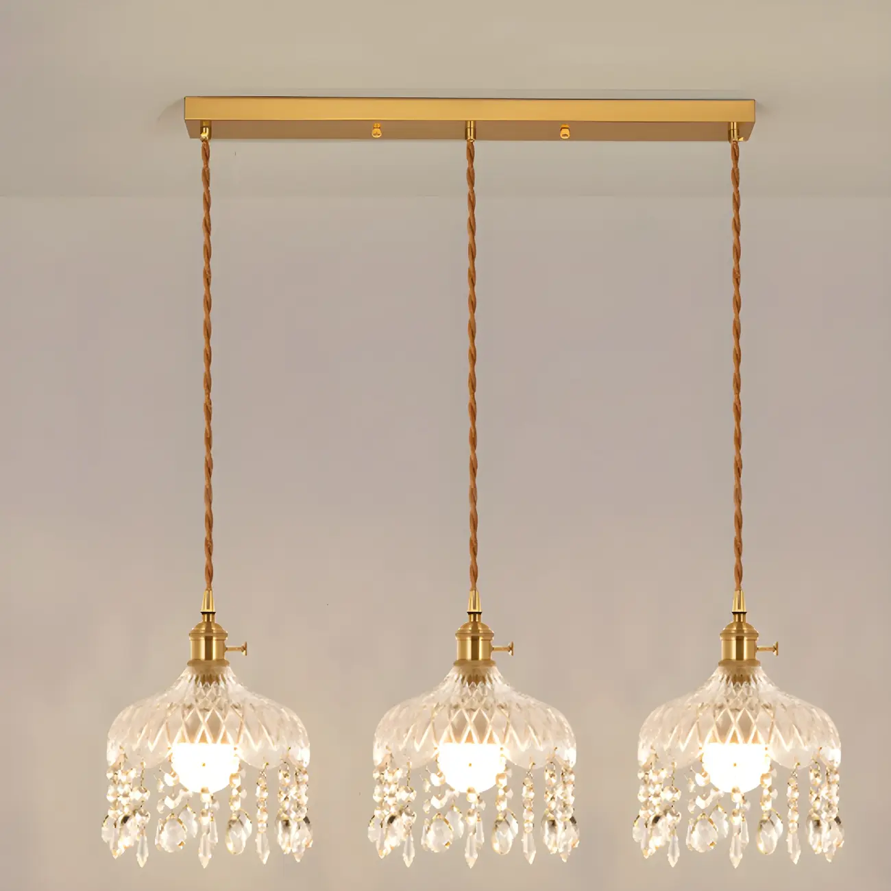 Elegant Glass-Crystal Gold Island Pendant Lights