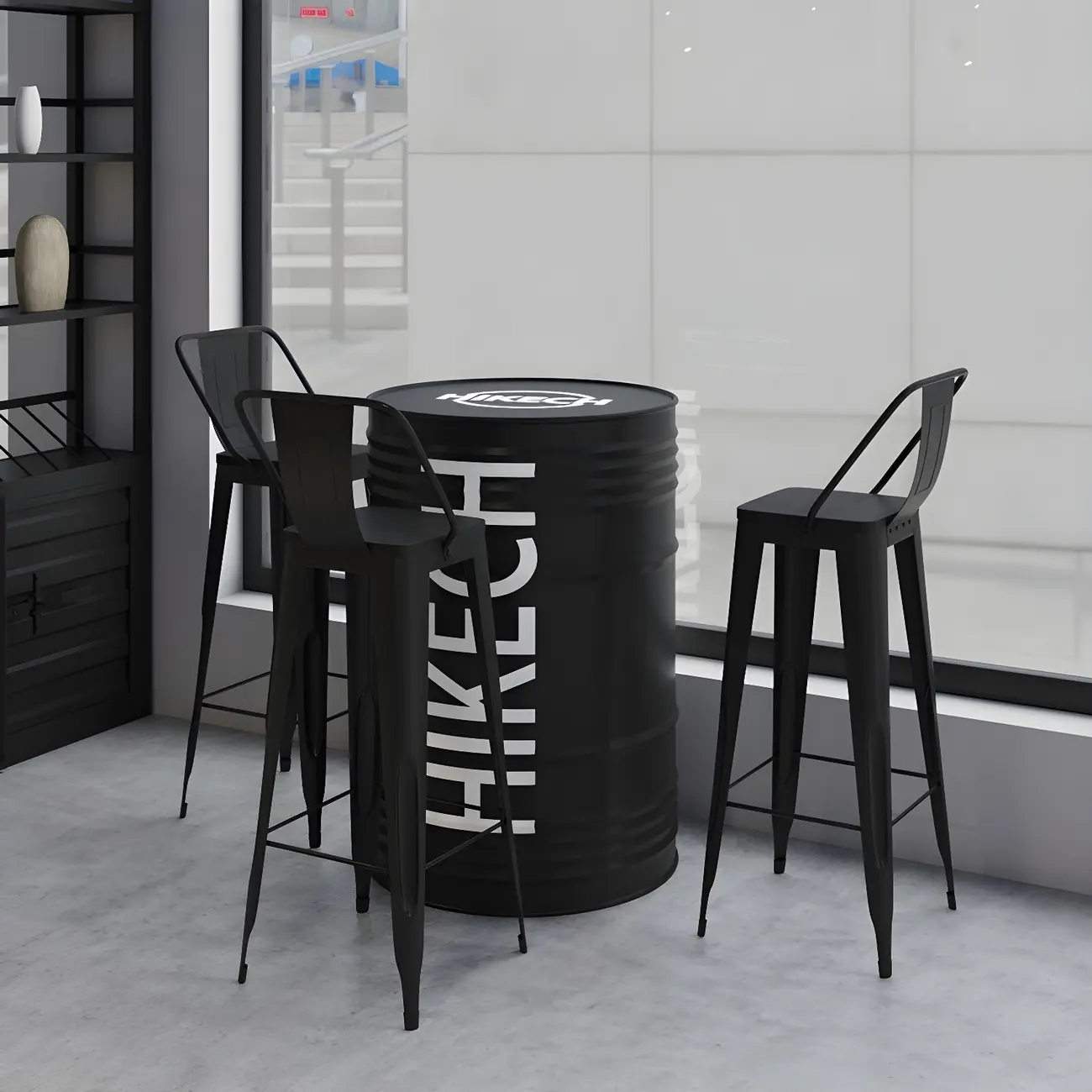 Industrial Black Metal Drum Bar Tables