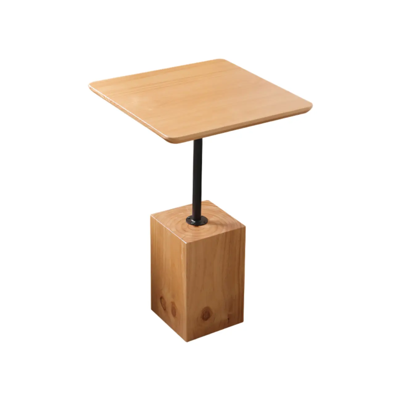 Natural Wood Square Block Base Chairside Table