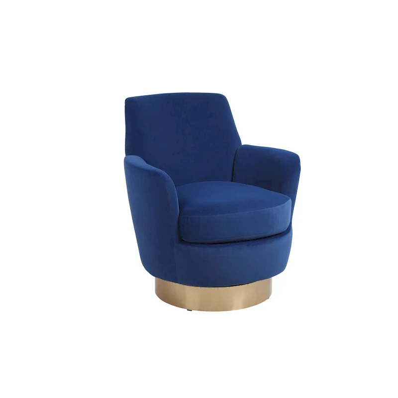 Navy Velvet 29.3 Upholstered Swivel Barrel Chair with Stainless Steel Base