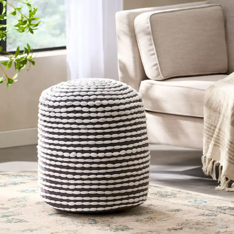 Rococco Handcrafted Fabric Ottoman Pouf by Christopher Knight Home