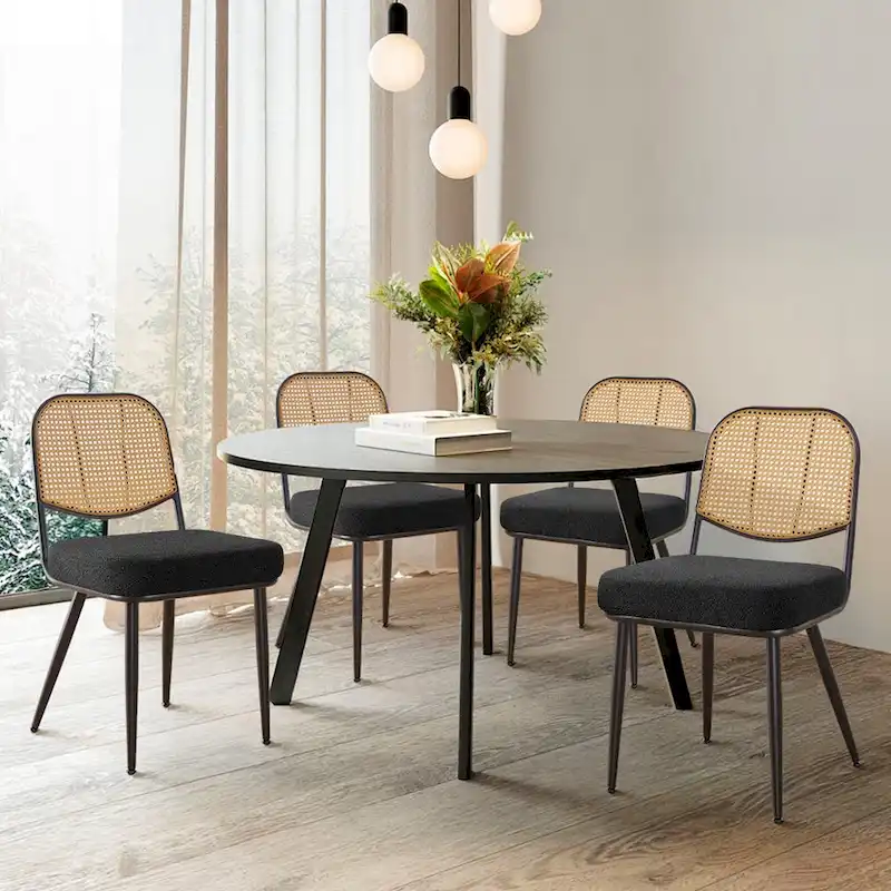 Upholstered Rattan Dining Chairs Side Chair Set of 2 - 33.86H x 18.9W x 22.83D