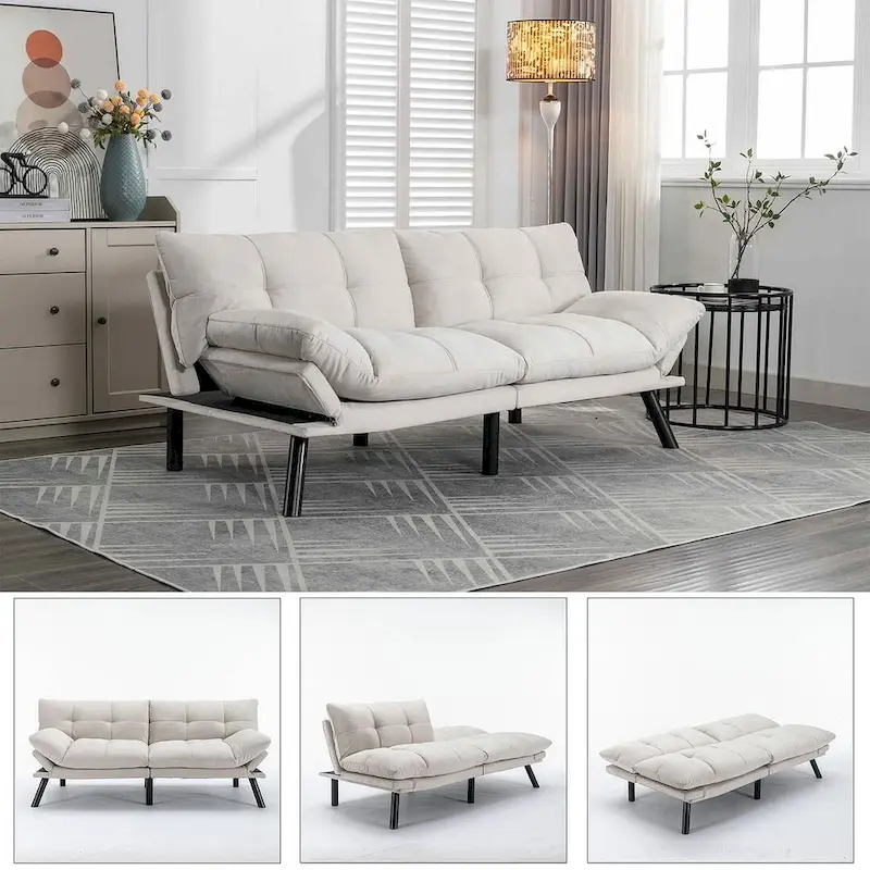 Modern Upholstered 2-Seater Sofa Bed with Adjustable Backrest and Armrests - 70:l