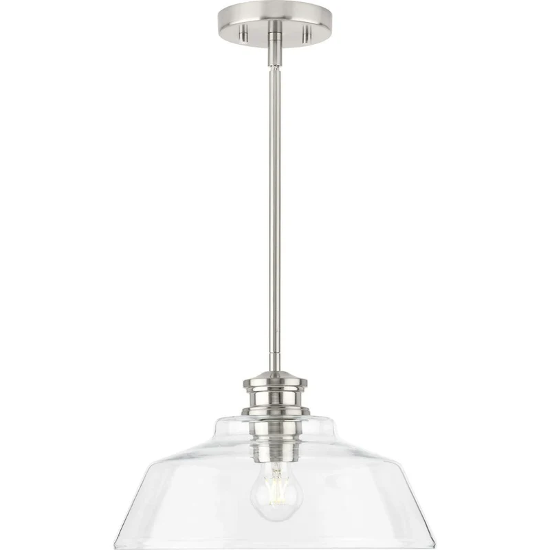 Singleton Collection 1-Light 14 in. Brushed Nickel Medium Pendant Light with Clear Glass Shade