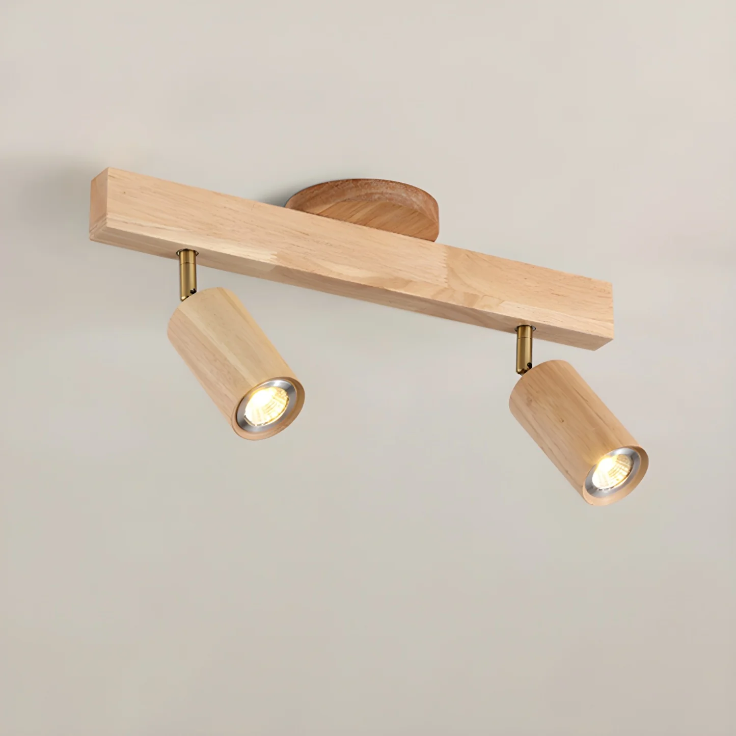 5-Light Wood Track Spotlight Adjustable Semi Flush Mount Ceiling Light
