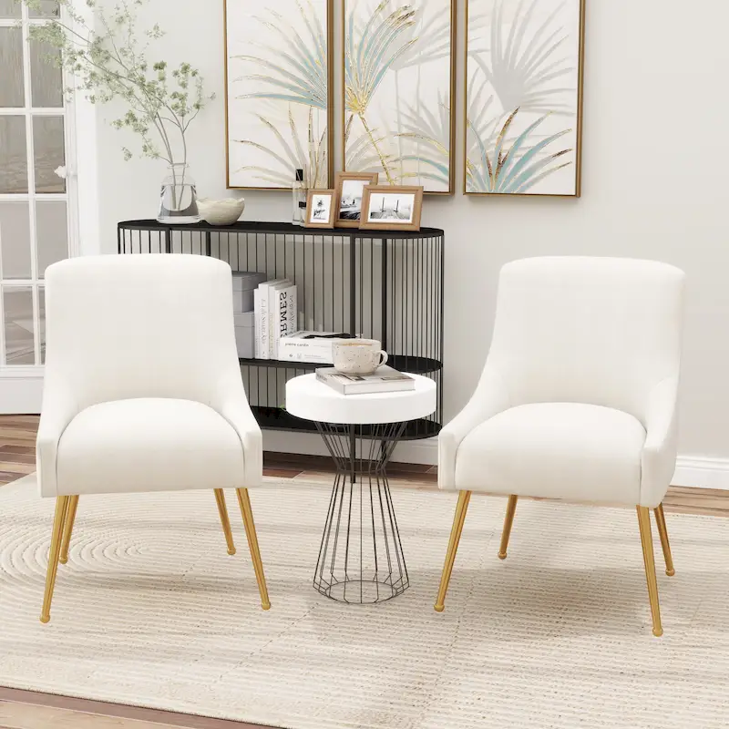 SEYNAR Velvet Upholstered Dining Chair Set of 2, Modern Glam Armless Side Chair