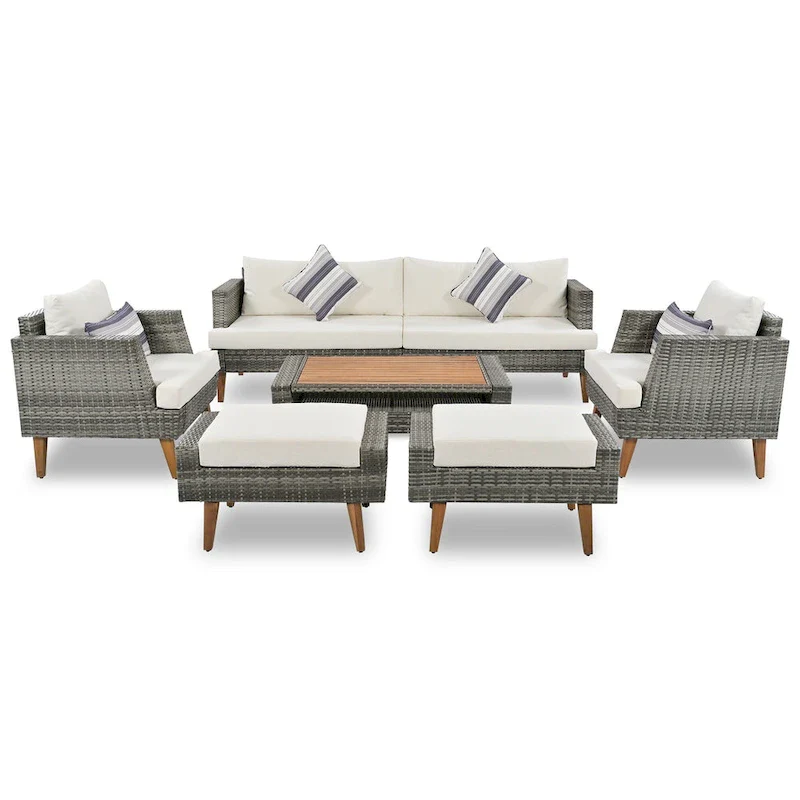 6-Pieces All Weather PE Wicker Sofa Set with Double Cushions