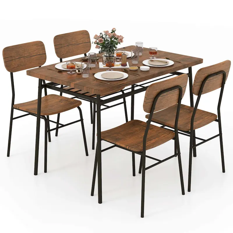 Costway 5 PCS Wood Square Kitchen Table & Chair Set with Metal Frame