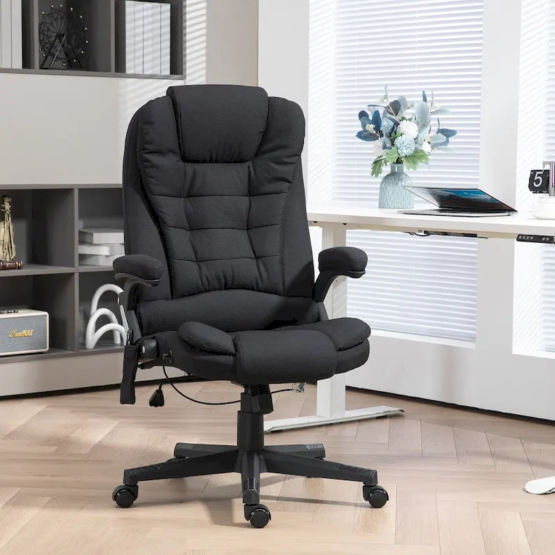 HOMCOM 6 Point Vibrating Massage Office Chair with Heat, Linen High Back Executive Office Chair with Reclining Backrest