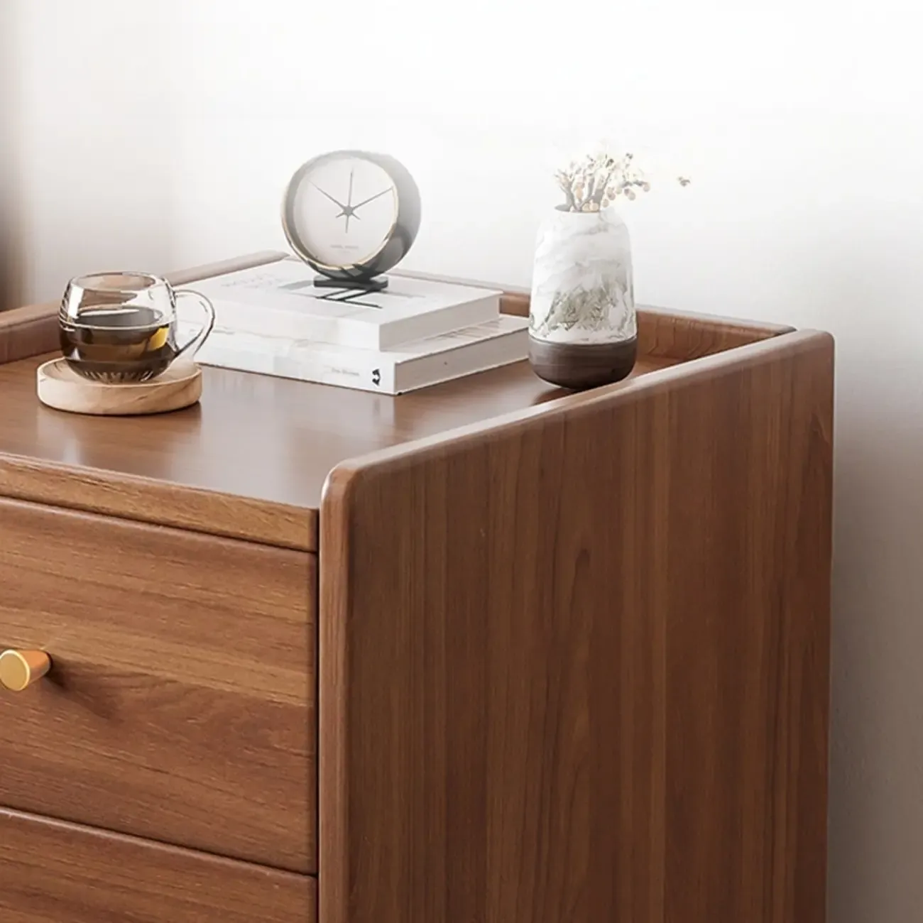 Natural Wood Scandinavian 2-Drawers Narrow Nightstand