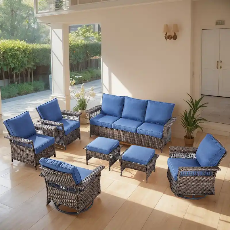 Gymojoy 3PCS Outdoor Swivel Gliders Chair Table - Brown