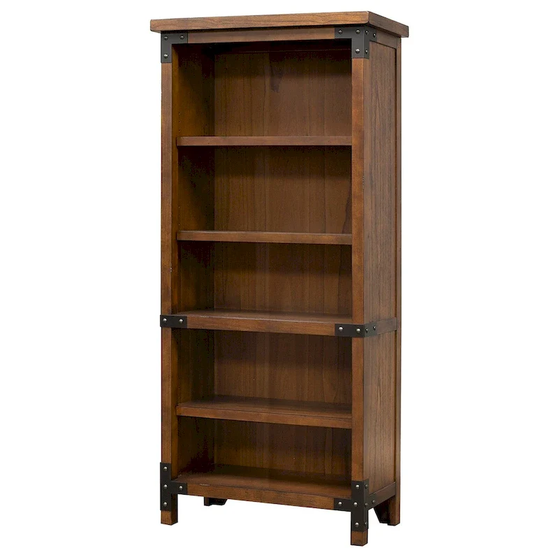 Addison Rustic Open Bookcase, Office Shelving, Storage Cabinet, Brown - 34W x 72H x 15D