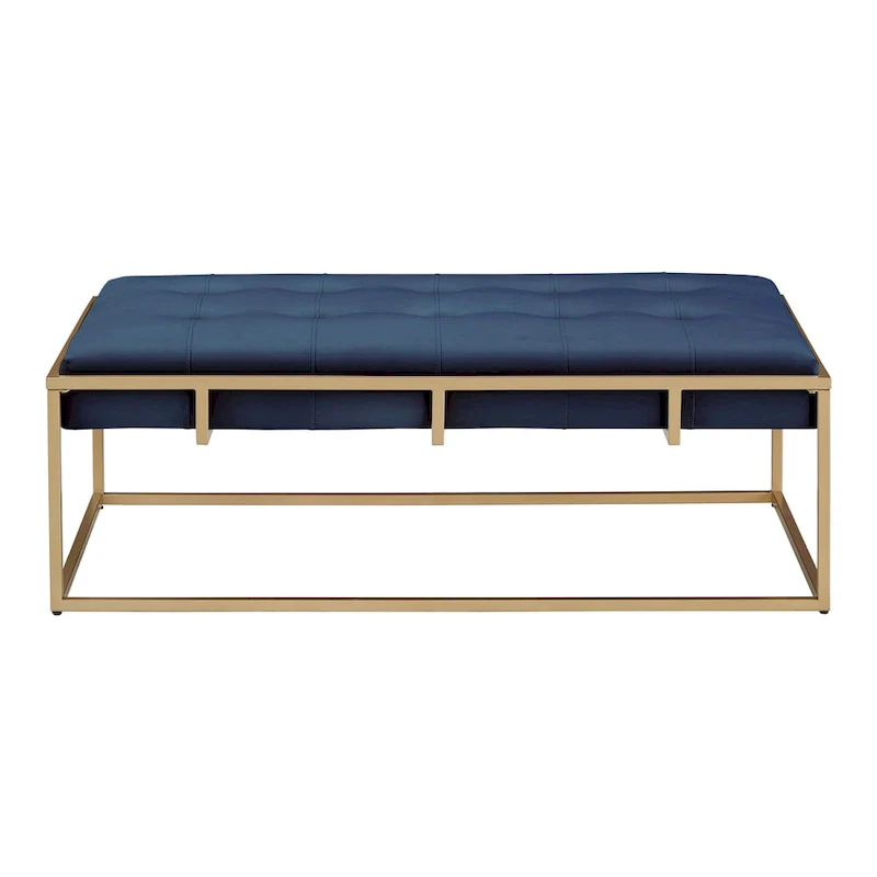Perdita Gold Finish Velvet Rectangular Tufted Ottoman by iNSPIRE Q Bold