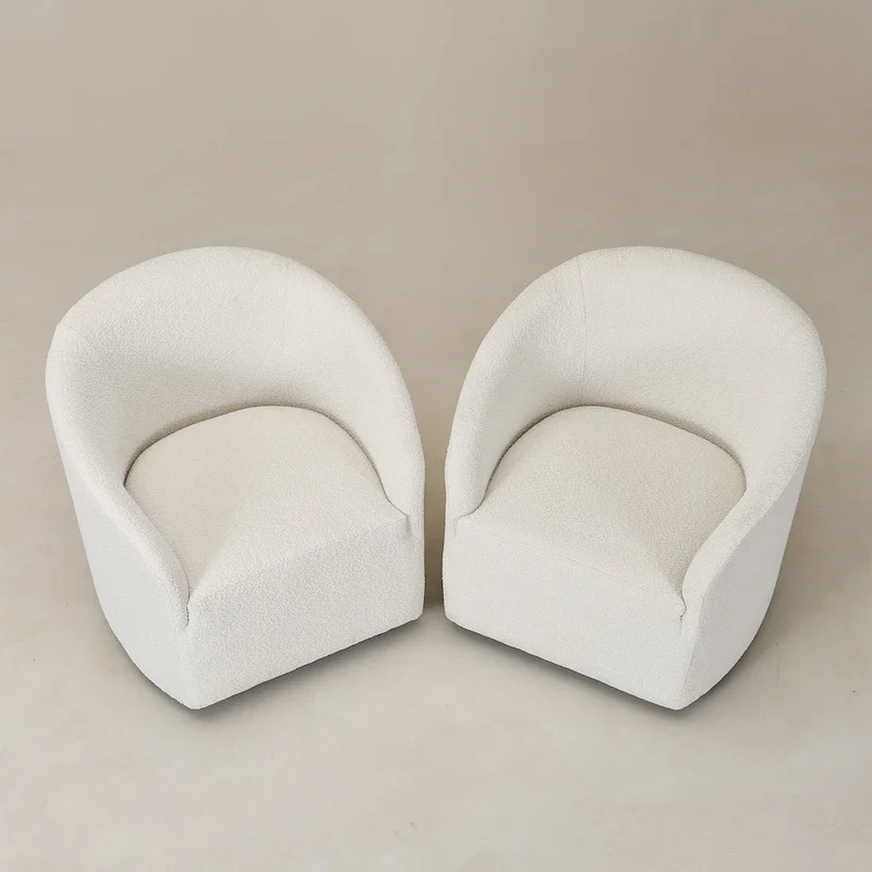 KINWELL 32W Boucle Upholstered Swivel Barrel Armchair (Set of 2)