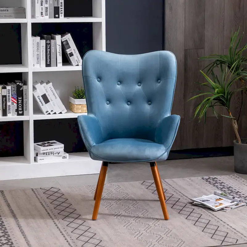 Blue 30 Polyester Button Tufted Accent Chair