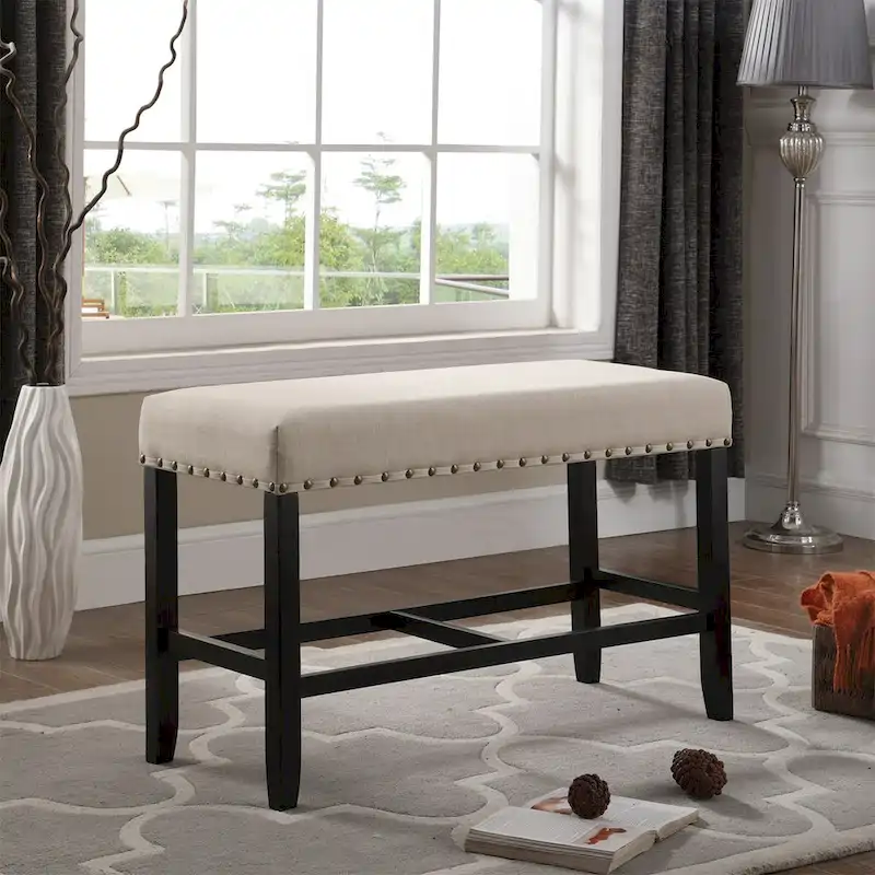 Fabric Counter Height Dining Bench with Nailhead Trim