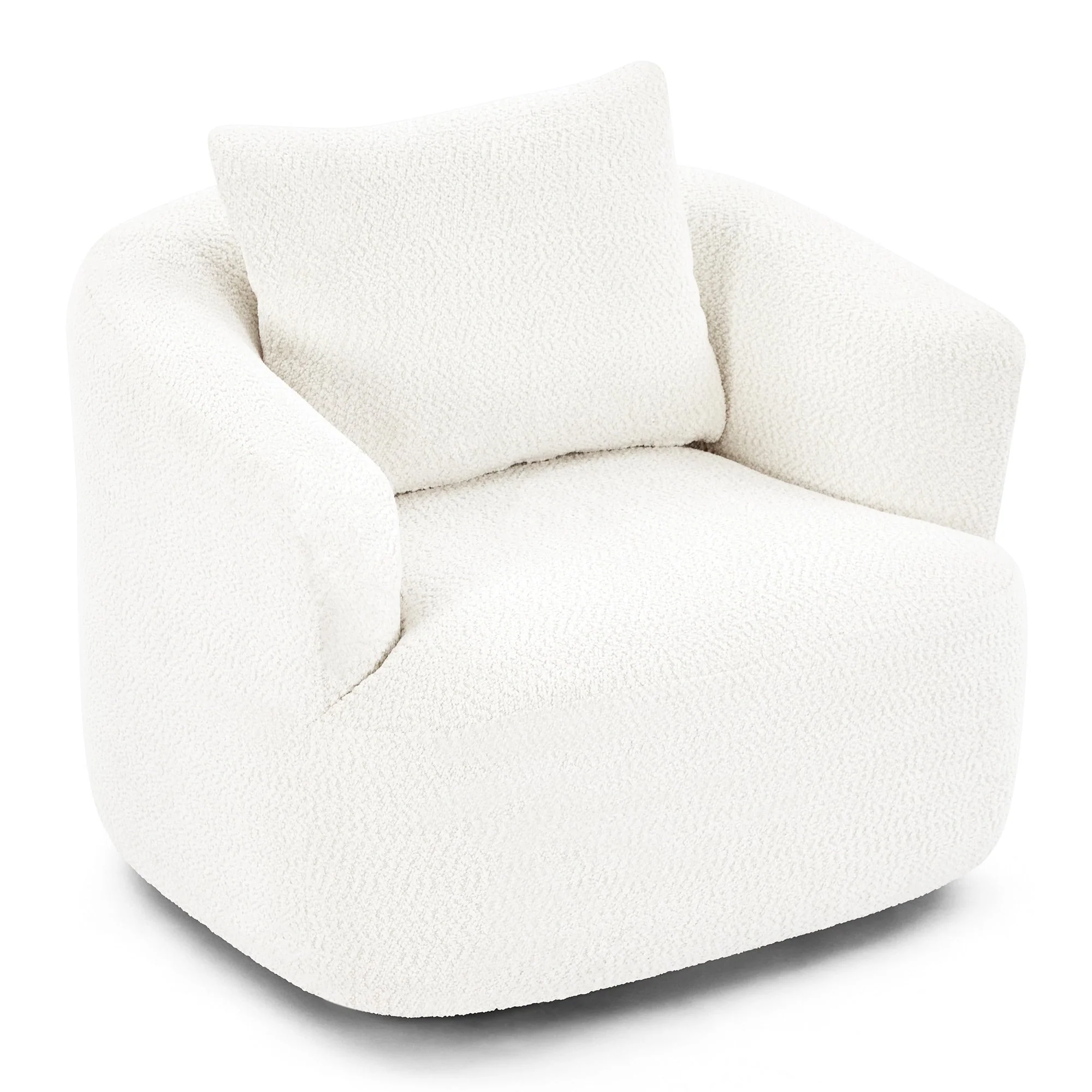 360° Swivel Chair, 38.2 Boucle Accent Chair with Throw Pillow, Upholstered Barrel Sofa Chair with Curved Armrests