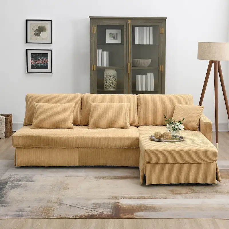 Modern 4-Seat L-Shaped Convertible Sofa with Reversible Chaise and Pillows