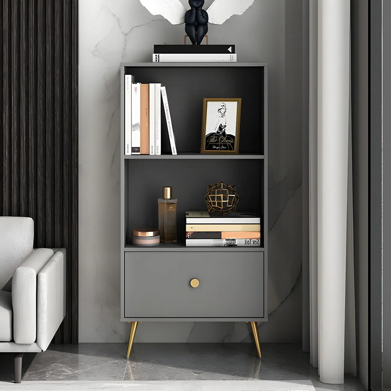 White Metal 2/3/4-Tier Open Bookcase with Drawer