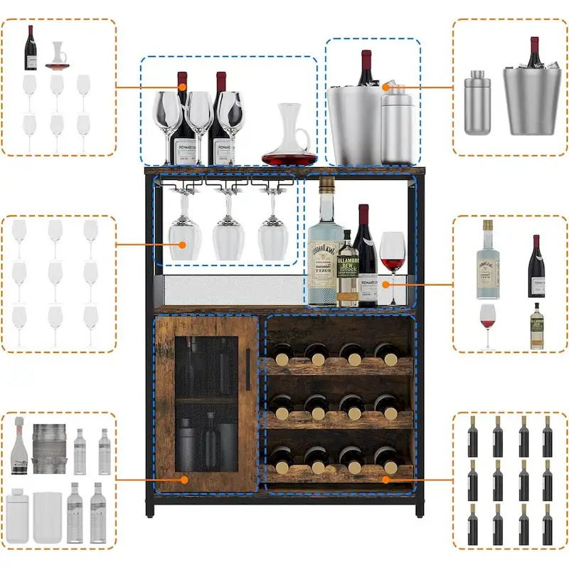 IDEALHOUSE Wine Bar Rack Cabinet with Light
