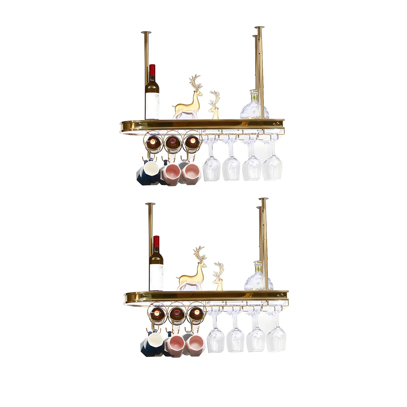 Modern Gold Metal Wine Rack with Glass Holder
