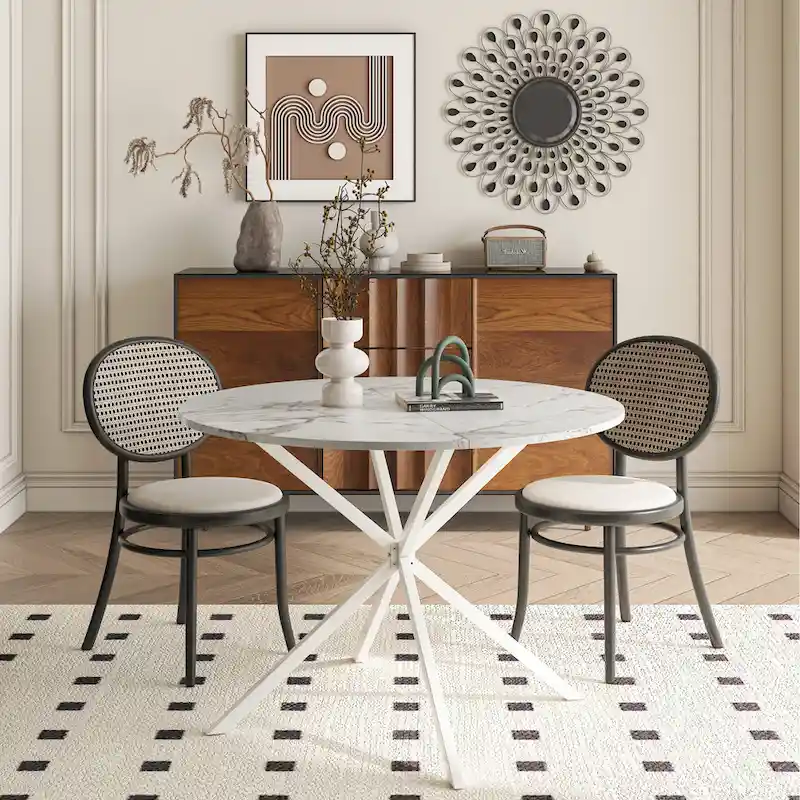 Modern Cross Leg Round Dining Table ,Two Piece Removable Top