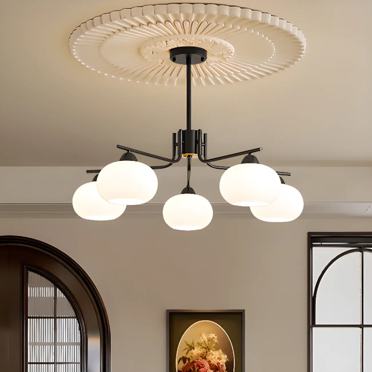 Contemporary Glass Drum Circle Chandelier Height Adjustable