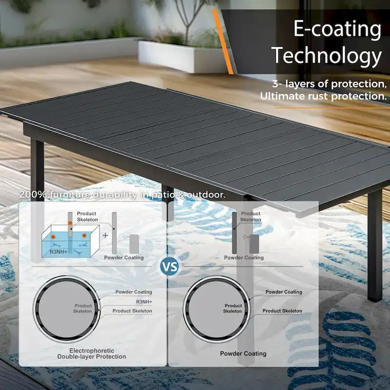 9-Piece Dining Set, 1 Extendable MetalTable and 8 Spring Motion Textilene Chairs