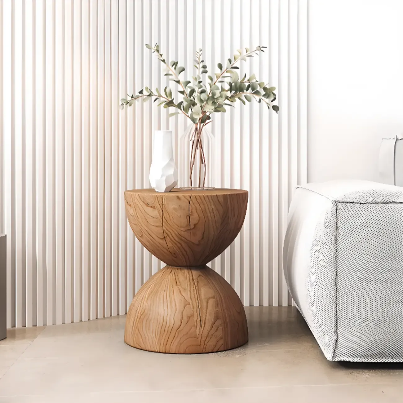 Hourglass Wooden Natural Finish Chairside Table