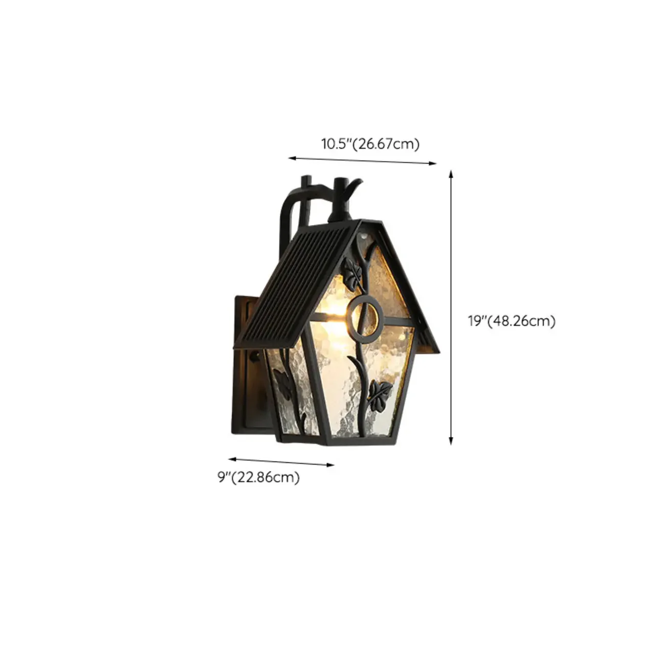 Classic Black Metal and Glass Lantern Wall Sconce Light