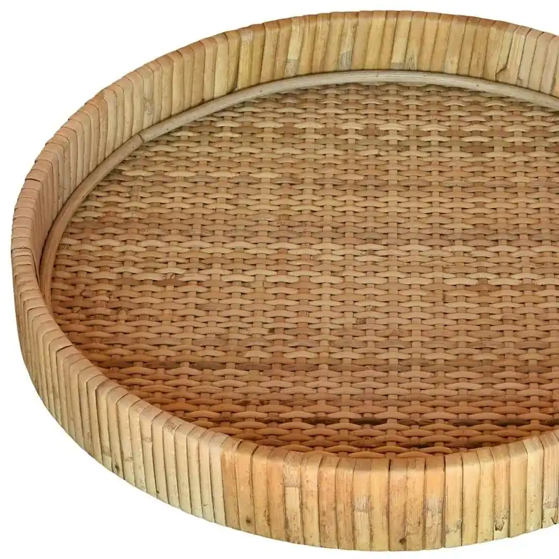HomeRoots 12  Natural Round Bamboo Handmade Serving Tray