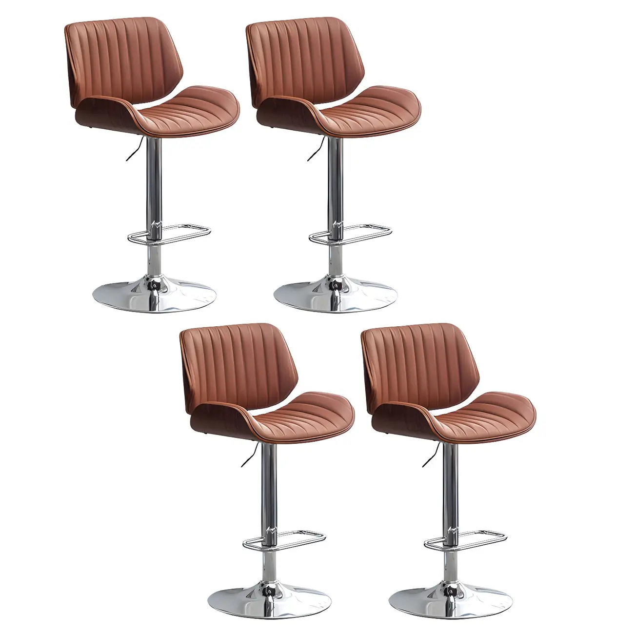 Elegant Wood Leather Red Swivel Adjustable Bar Stool