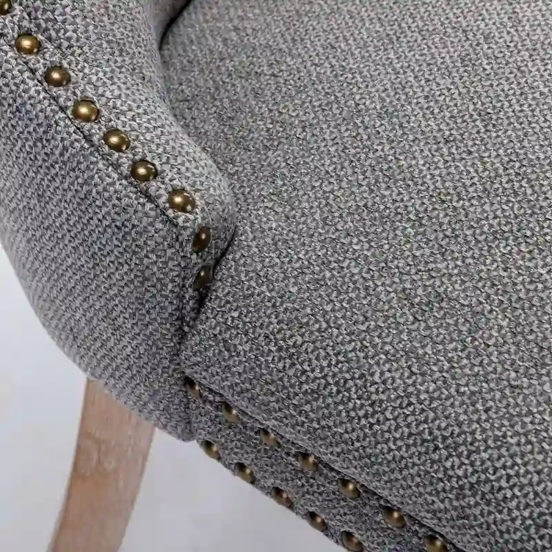 Tufted Upholstered Linen Dining Chair with Solid Wood Legs, Set of 2